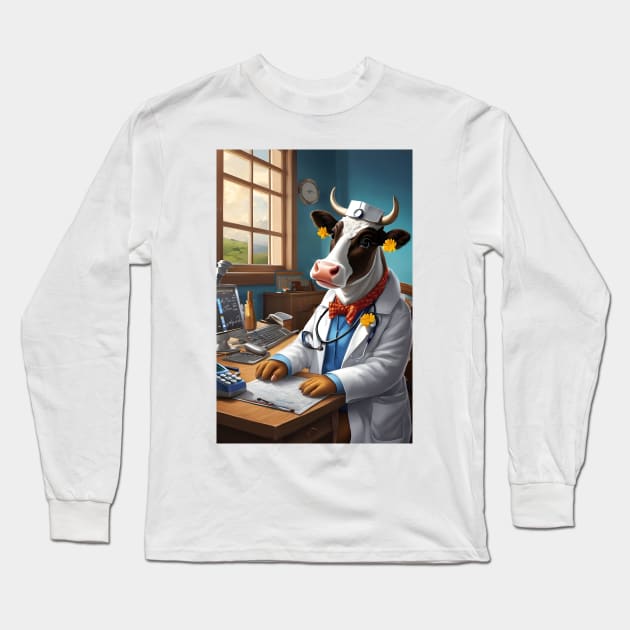 Doctor cow in her clinic Long Sleeve T-Shirt by Spaceboyishere